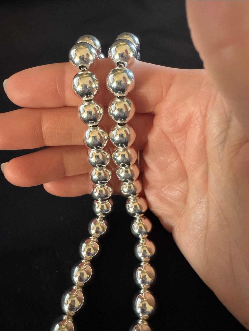 Milor Italy Sterling Silver 10mm Beaded Necklace - Large Ball Beads - 15”-18”